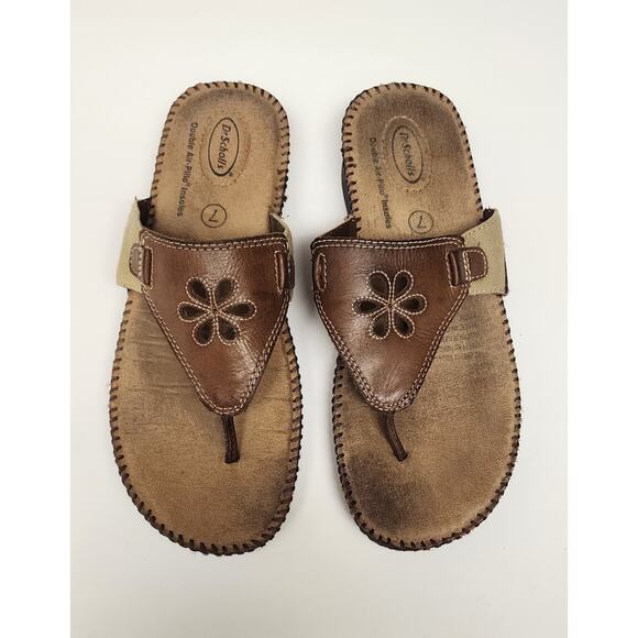 Dr. Scholls Women's Brown Leather Floral Thong Flip Flop Sandal Shoes Size US 7 - Picture 1 of 7